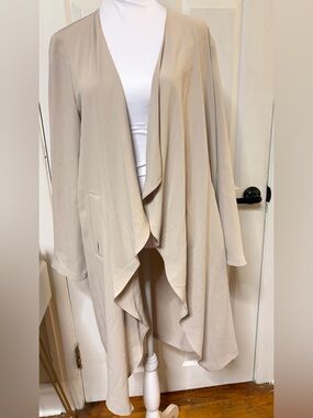 Nine West Beige Draped Open Front Coat